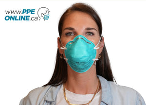 Image of a young woman wearing a 3M 1860S N95 respirator mask, highlighting its secure fit and healthcare-grade protection