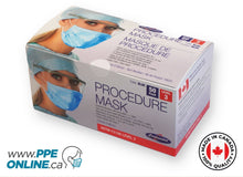 Load image into Gallery viewer, ASTM Level 3 Surgical Mask made in Canada, 50 per box, for maximum protection in medical settings.  Shop PPEONLINE.CA
