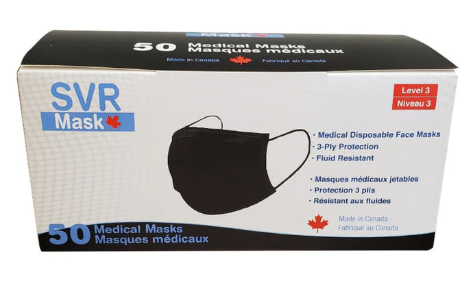 *Black* ASTM Level 3 Procedural Mask (Made in Canada) (50 per box) - PPE ONLINE