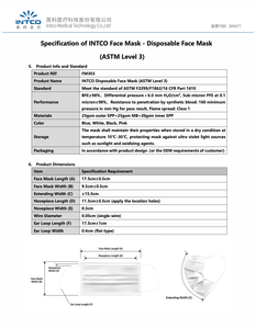 Spec Sheet 3-ply Surgical Mask, BFE >98% for maximum protection, ideal for PPE use in medical settings, at PPE Online.