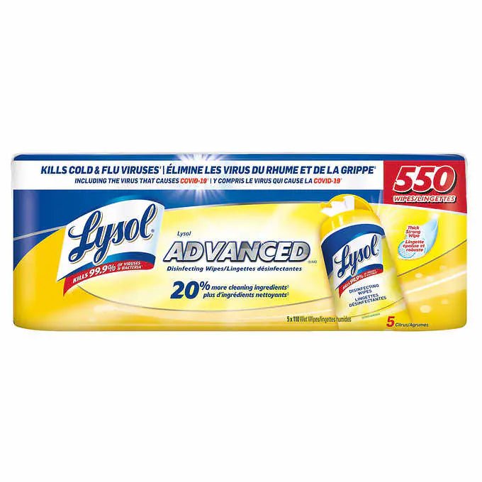 Lysol Advanced Disinfecting Wipes, 550-count (5 Canisters of 110) - PPE ONLINE