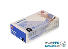 Load image into Gallery viewer, Box of 100 vinyl large gloves with ppeonline.ca logo, highlighting durable and safe hand protection options available for purchase online.
